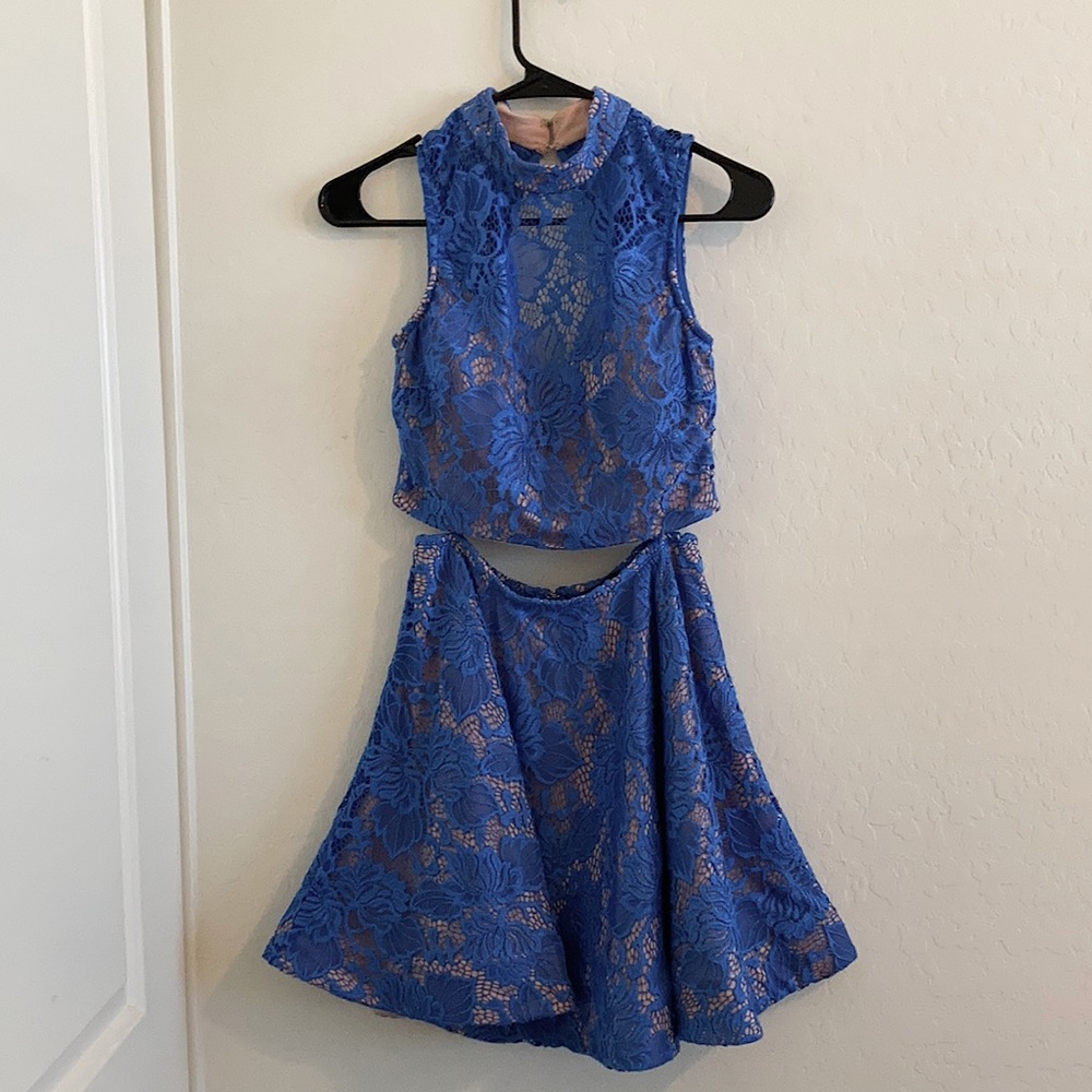 Jodi Kristopher Blue Lace Two-Piece Dress